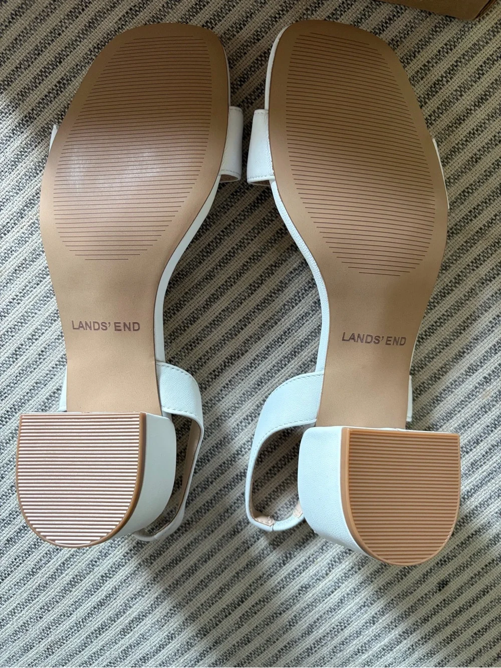 Lands' End White Slingback Sandals - Elegant Square Toe